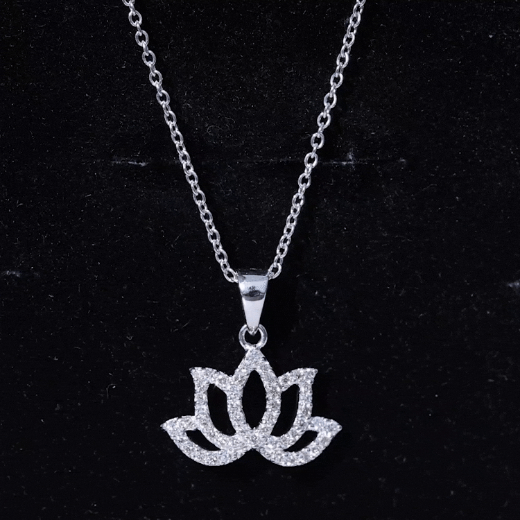 Diamond Lotus Flower Necklace in Pave Setting