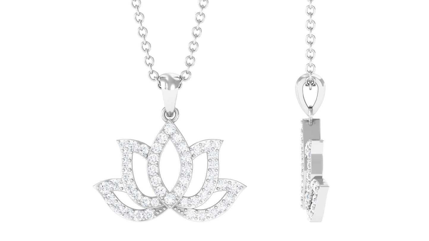 Diamond Lotus Flower Necklace in Pave Setting