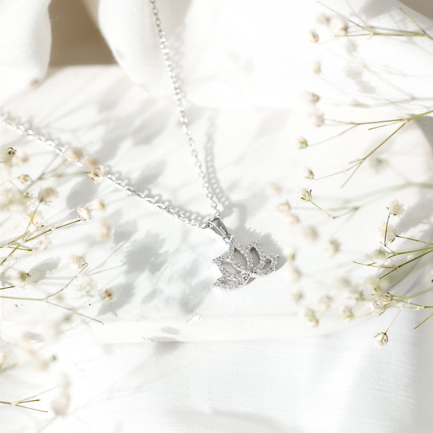 Diamond Lotus Flower Necklace in Pave Setting