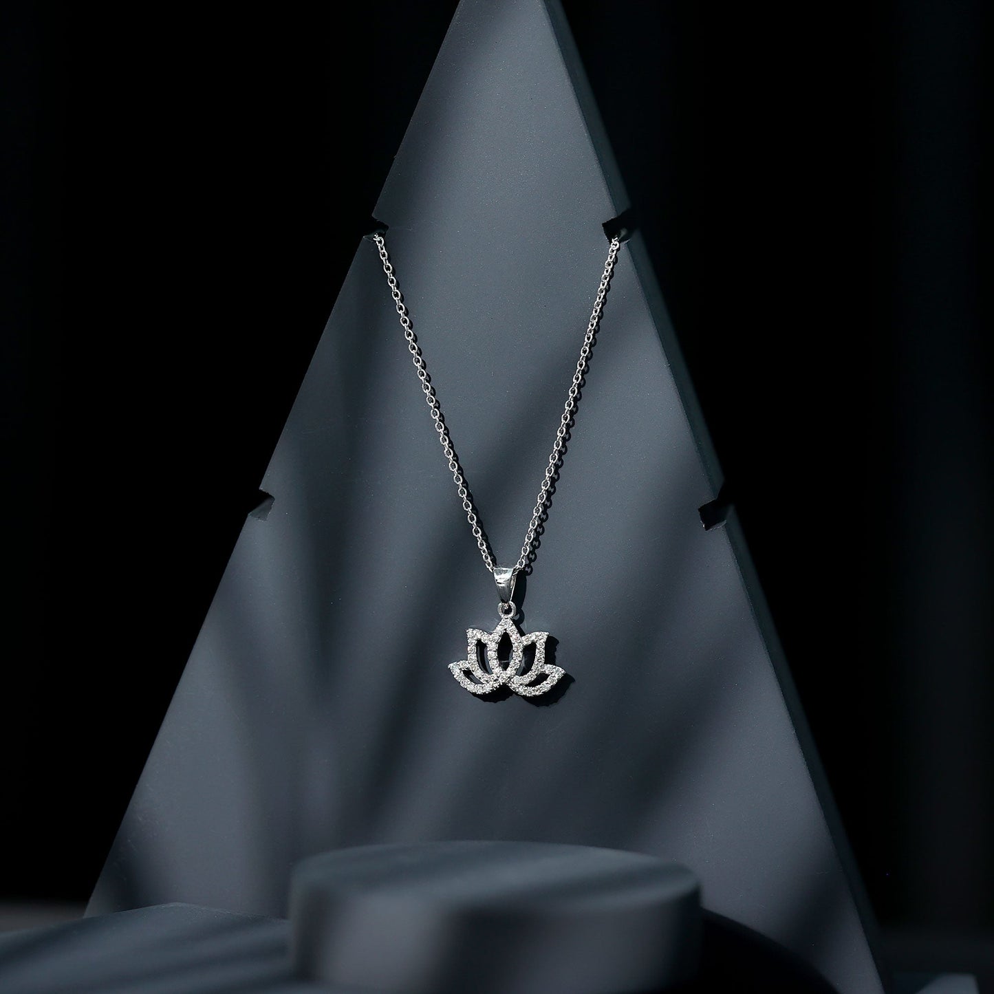 Diamond Lotus Flower Necklace in Pave Setting