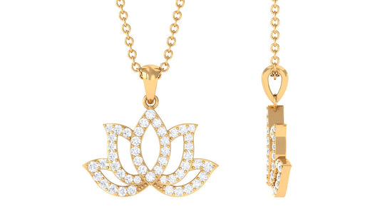 Diamond Lotus Flower Necklace in Pave Setting