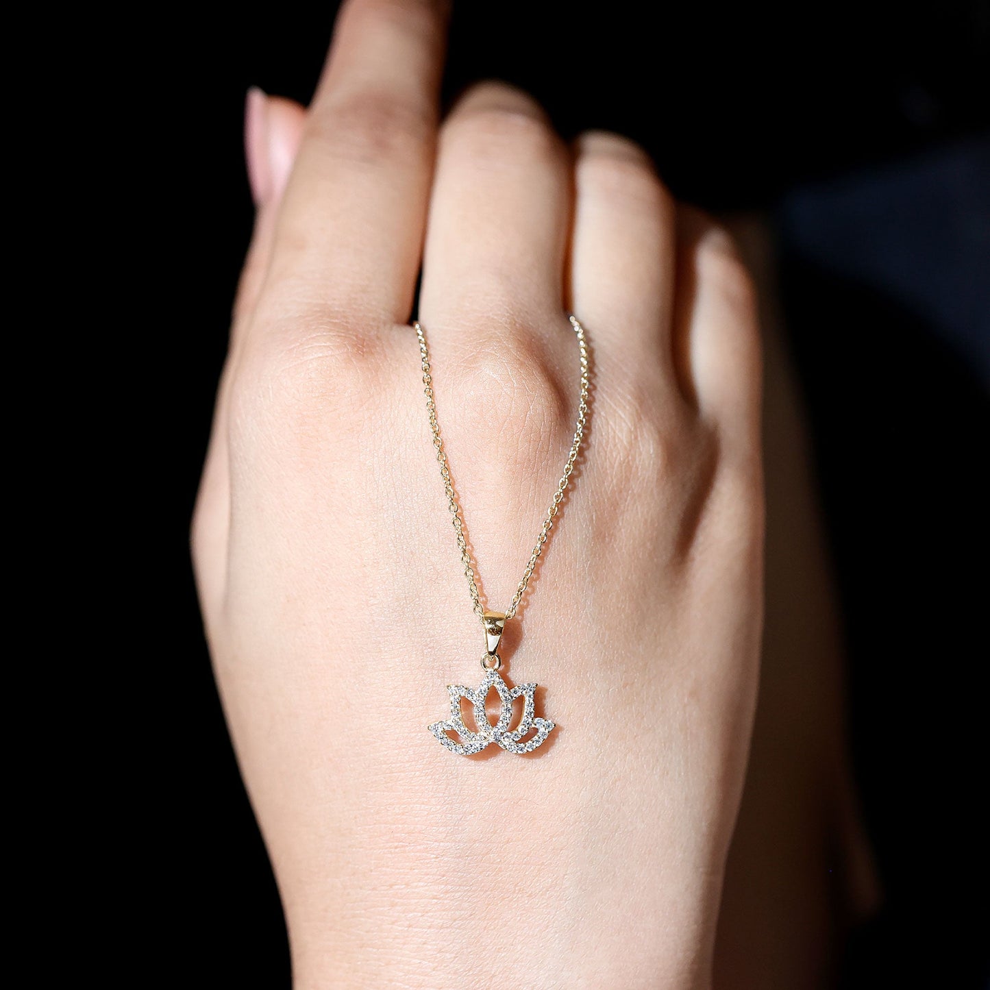 Diamond Lotus Flower Necklace in Pave Setting