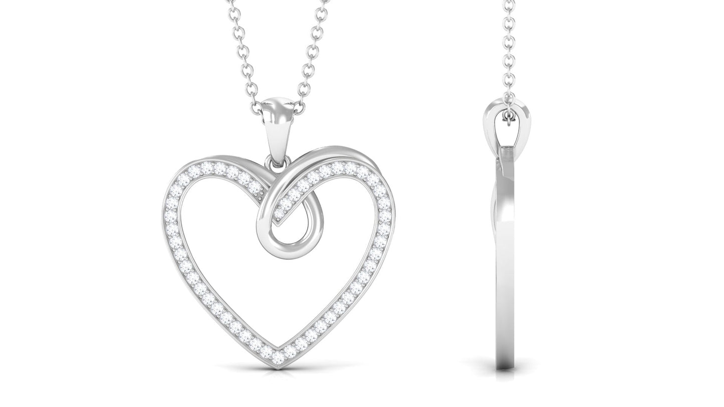 Pave Set Diamond Open Heart Pendant Necklace
