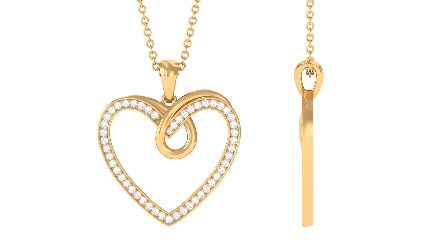 Pave Set Diamond Open Heart Pendant Necklace