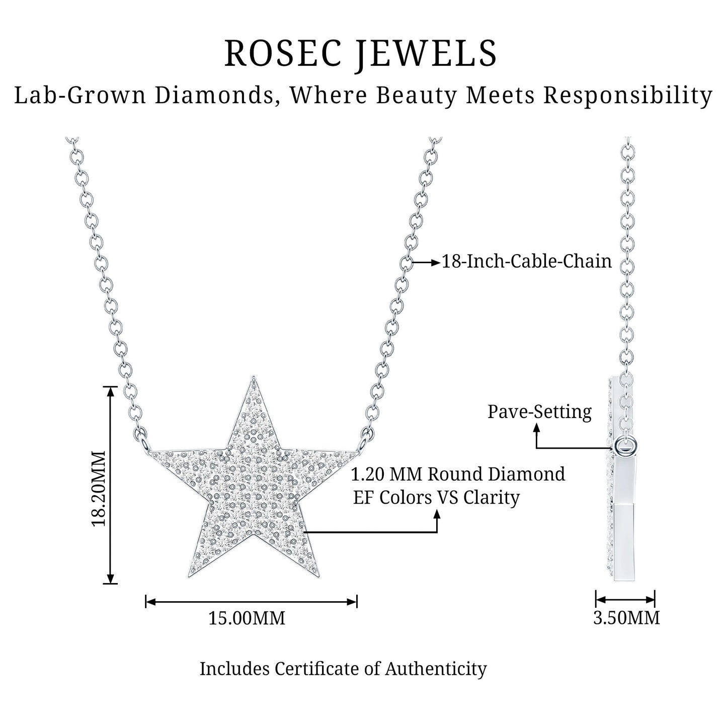 Diamond Star Pendant Necklace in Pave Setting