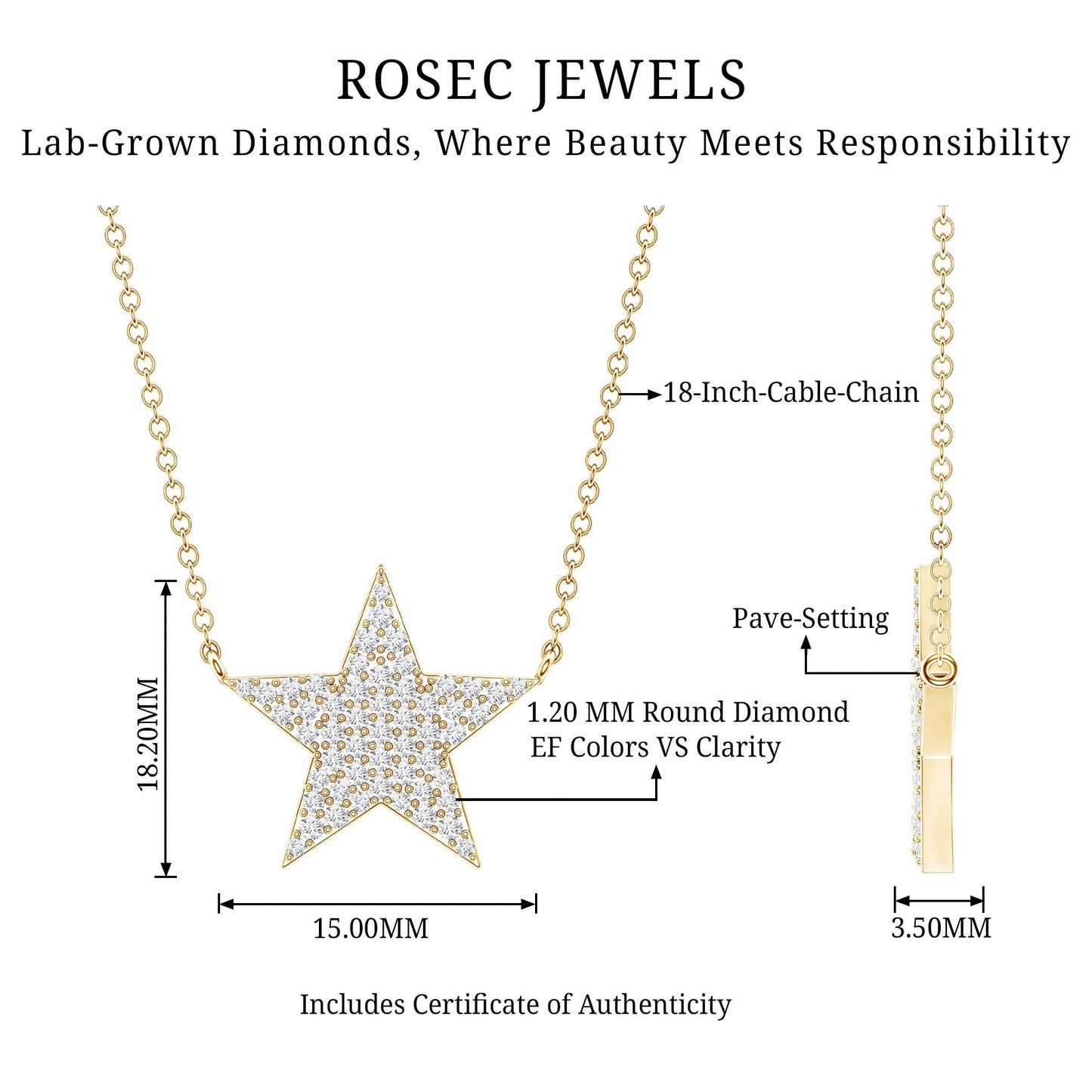 Diamond Star Pendant Necklace in Pave Setting
