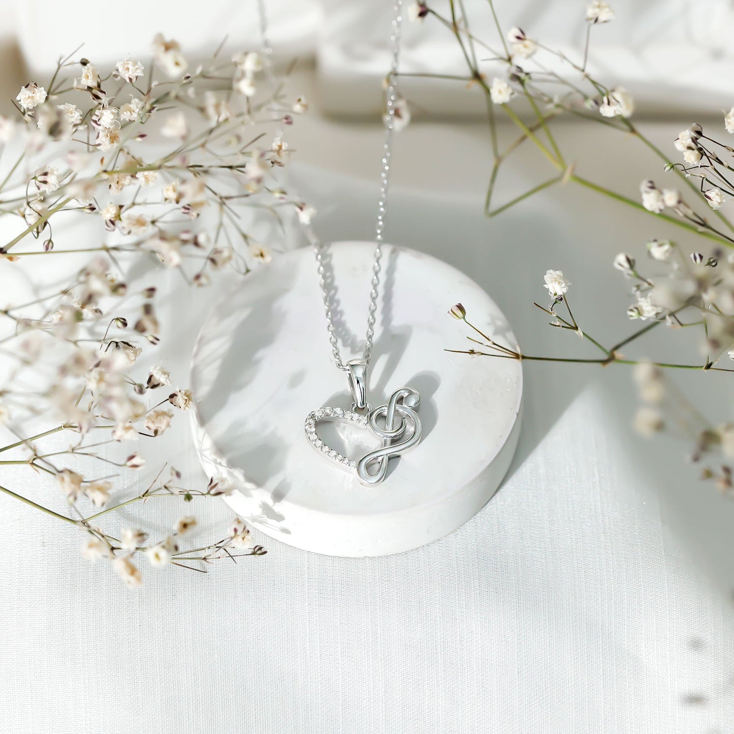 Diamond Heart and Music Note Necklace