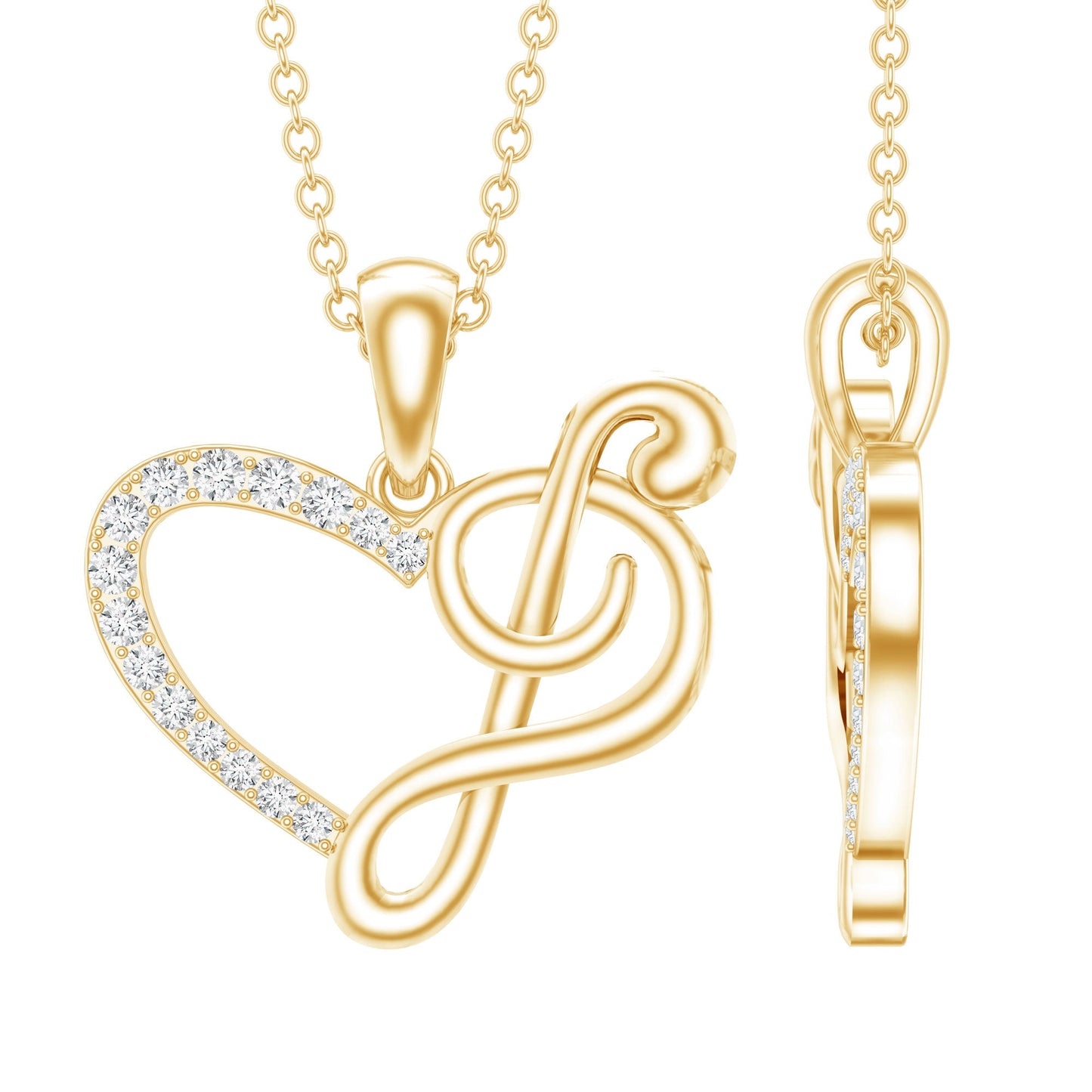 Diamond Heart and Music Note Necklace