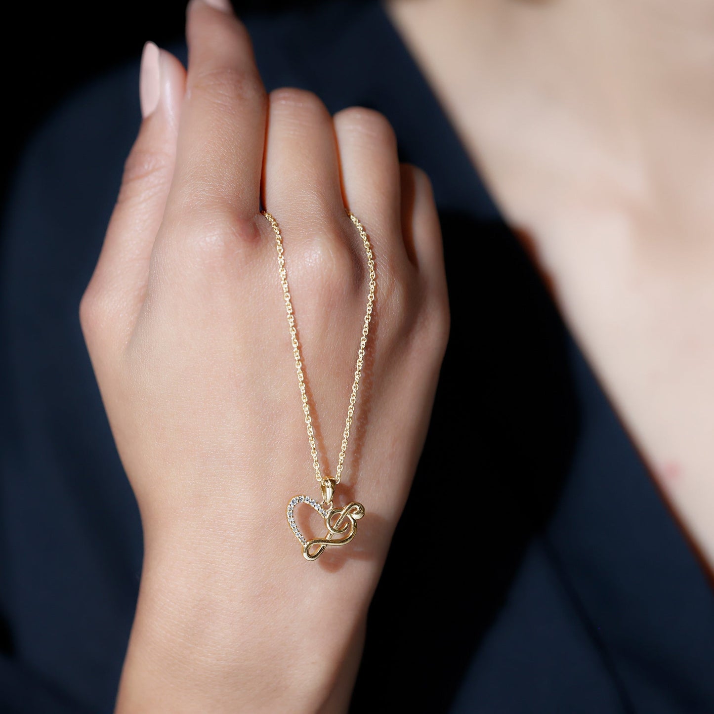 Diamond Heart and Music Note Necklace