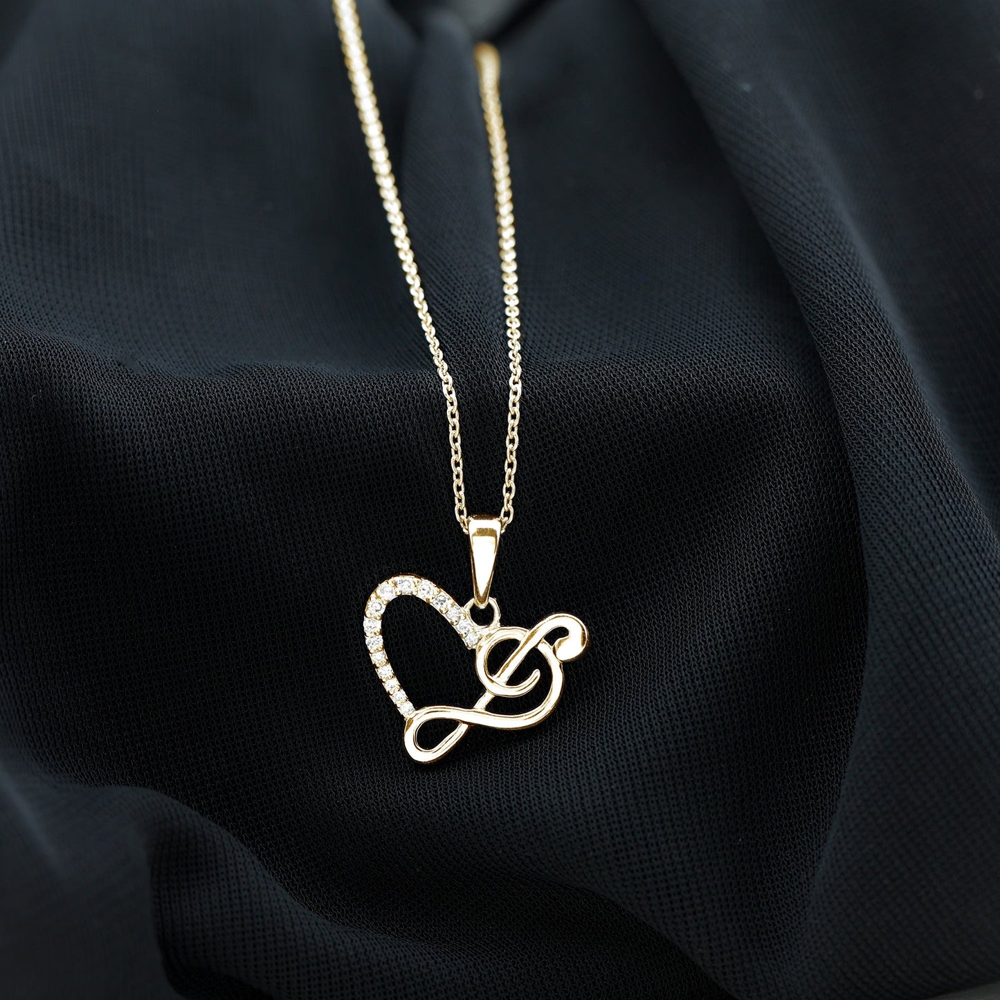 Diamond Heart and Music Note Necklace