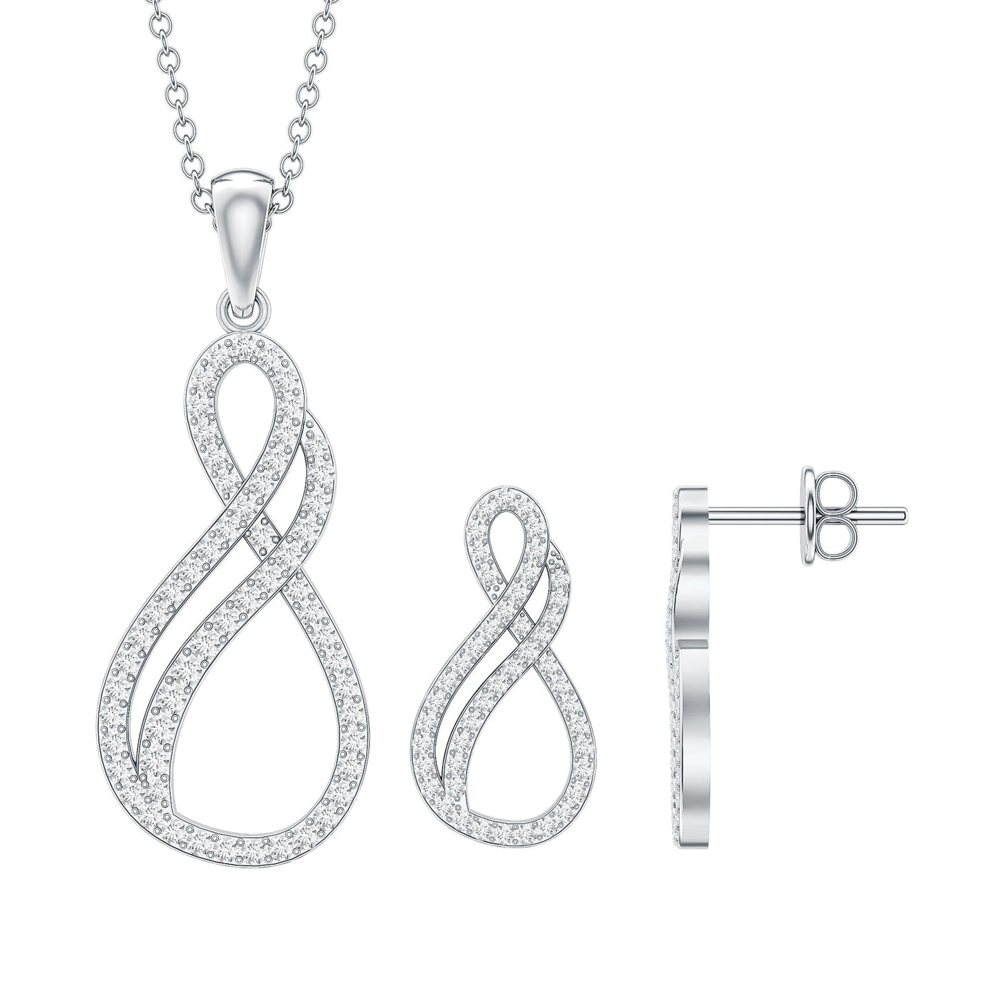 Diamond Infinity Necklace Earrings Set For Women