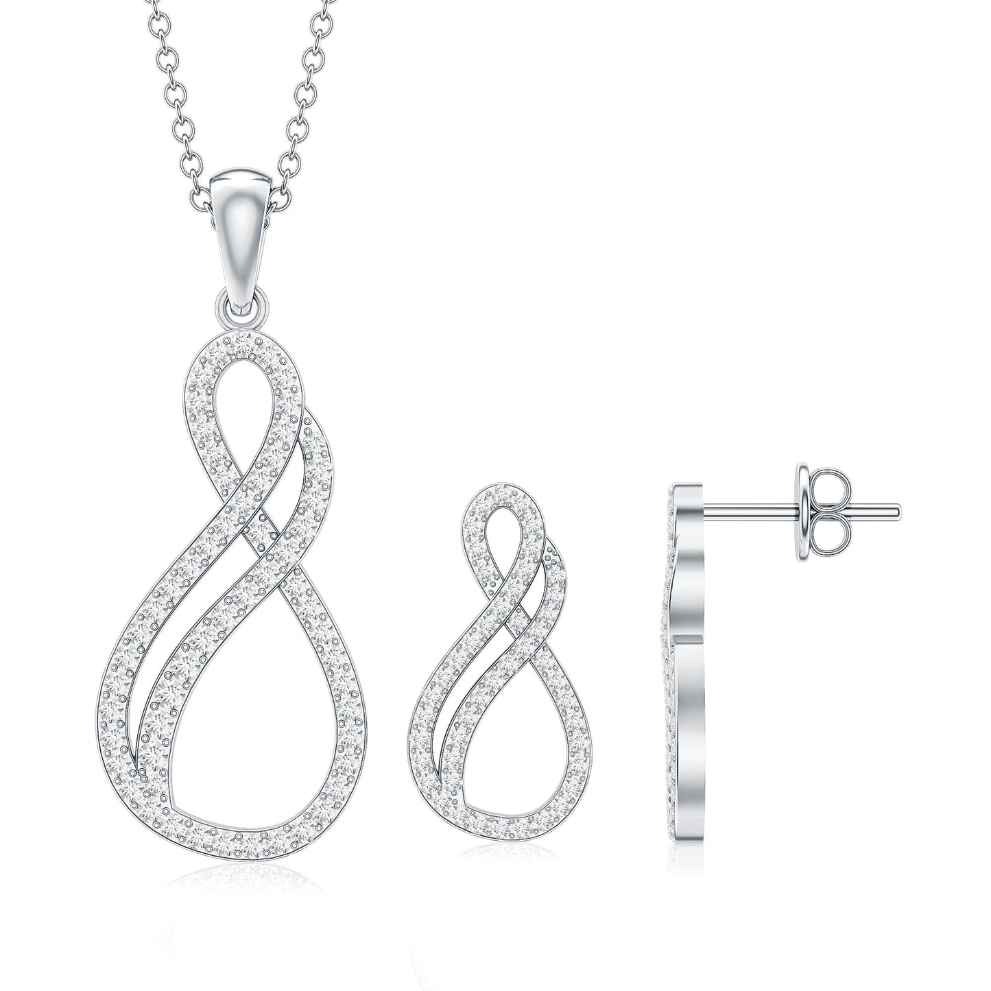 Diamond Infinity Necklace Earrings Set For Women