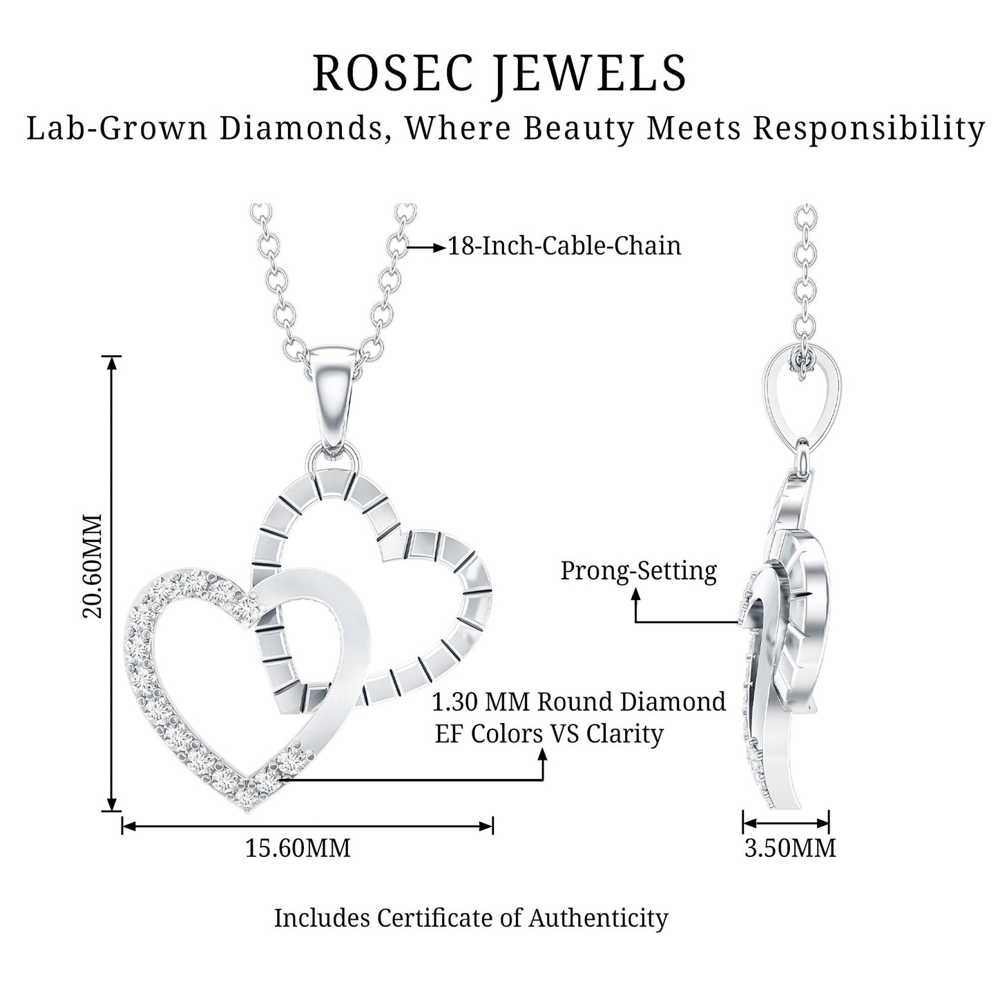 Pave Set Diamond Double Heart Necklace