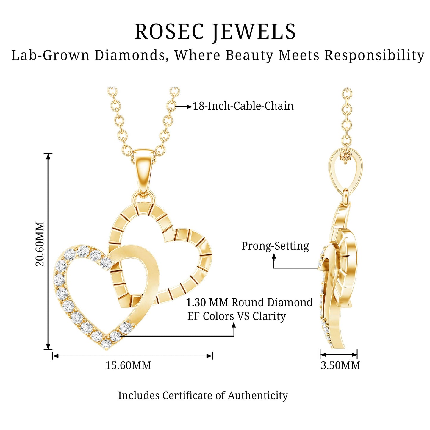 Pave Set Diamond Double Heart Necklace