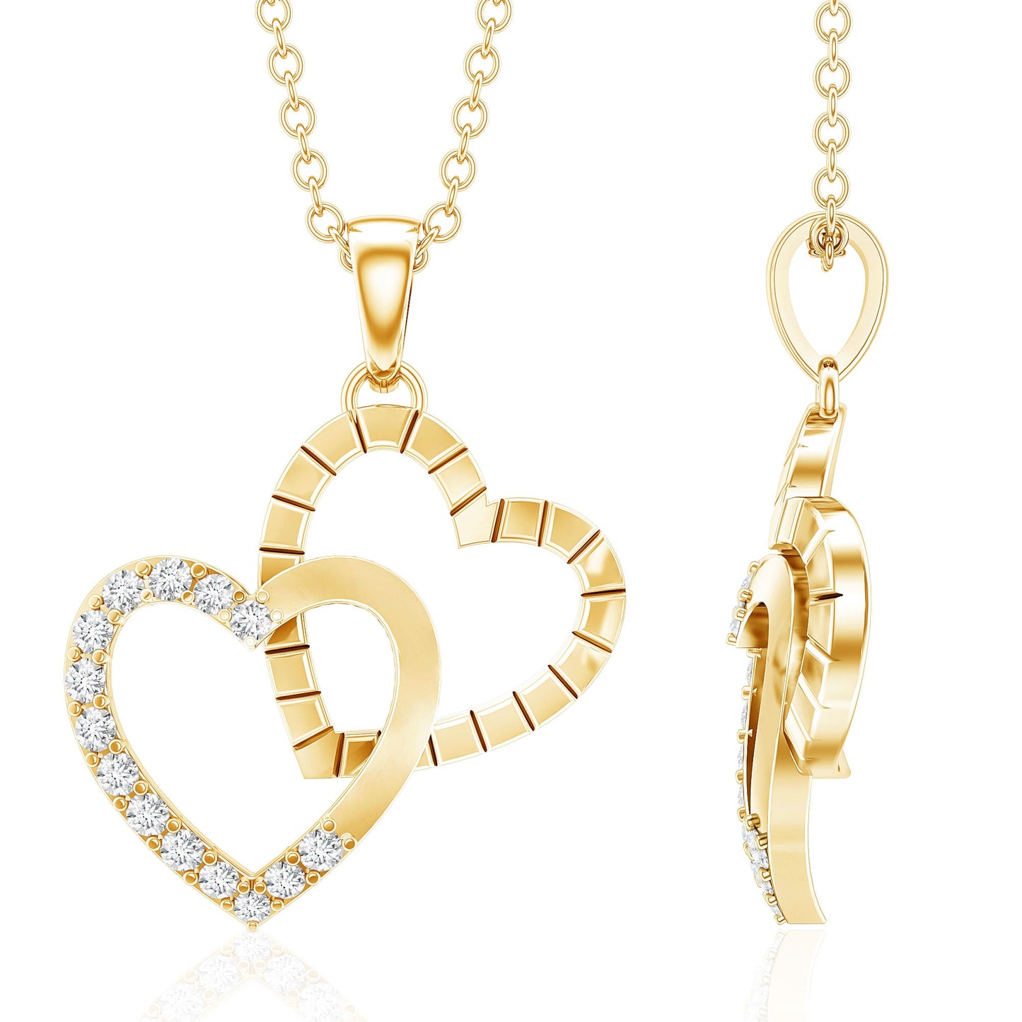 Pave Set Diamond Double Heart Necklace