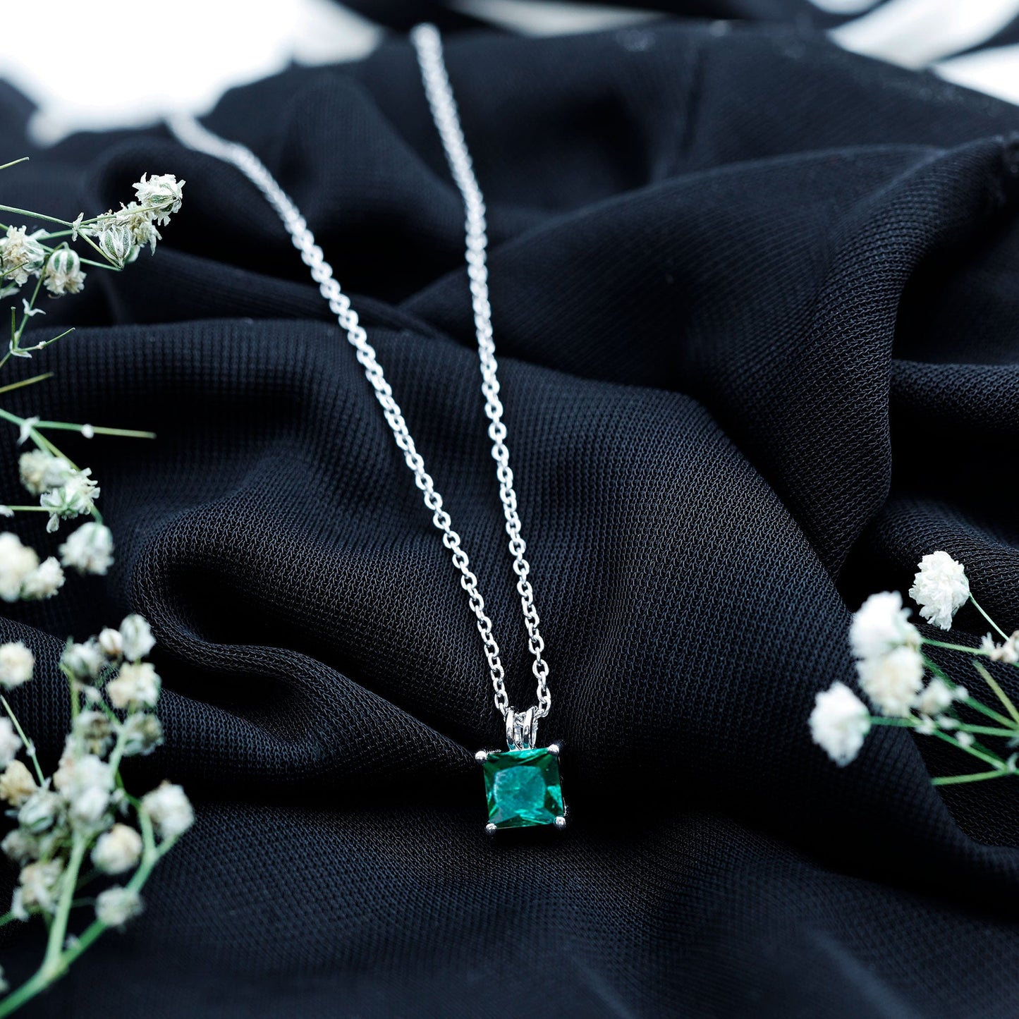 Certified Square Cut Lab Grown Emerald Solitaire Necklace With Chain