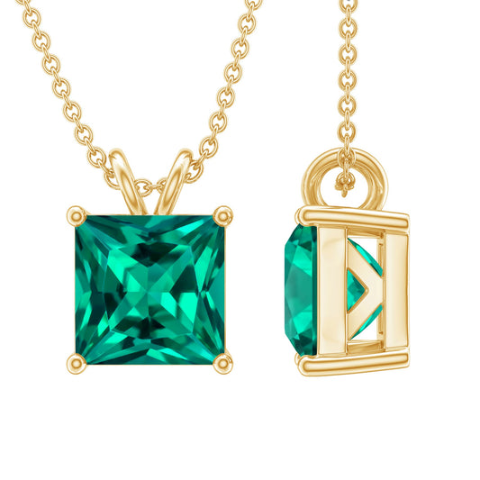 Certified Square Cut Lab Grown Emerald Solitaire Necklace With Chain
