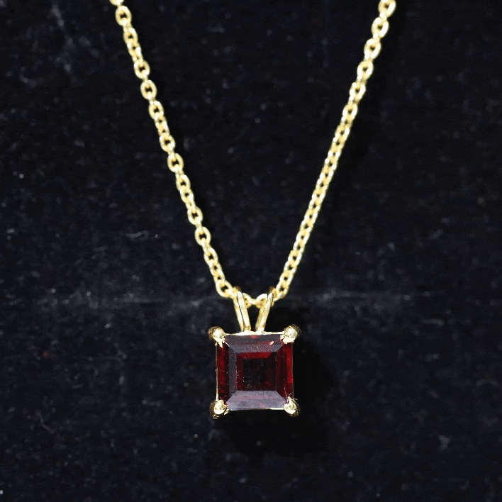 Genuine Princess Cut Garnet Solitaire Locket With Chain