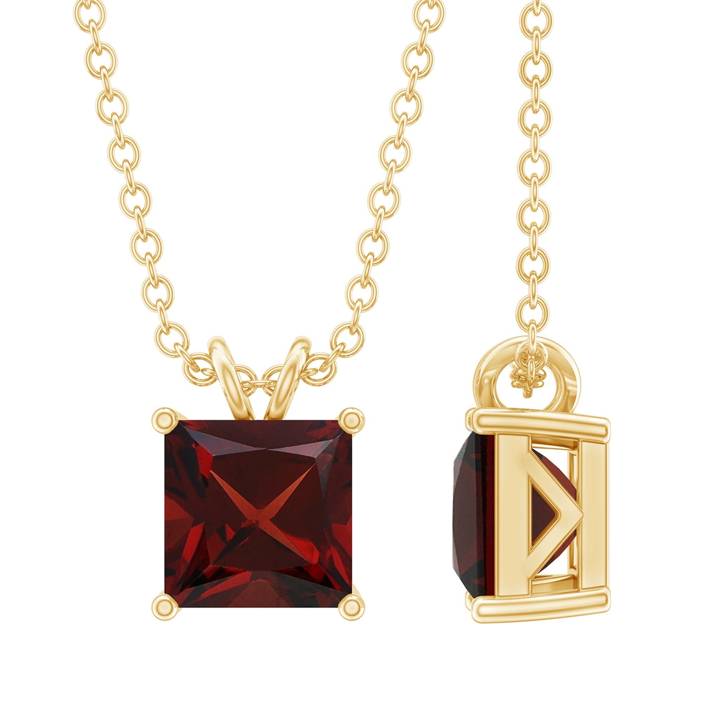 Genuine Princess Cut Garnet Solitaire Locket With Chain