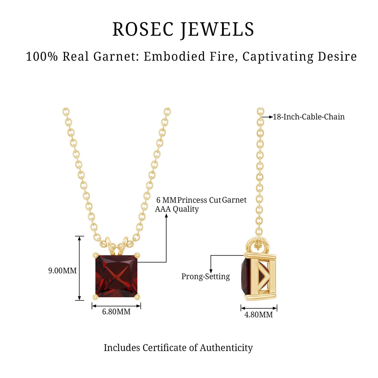 Genuine Princess Cut Garnet Solitaire Locket With Chain