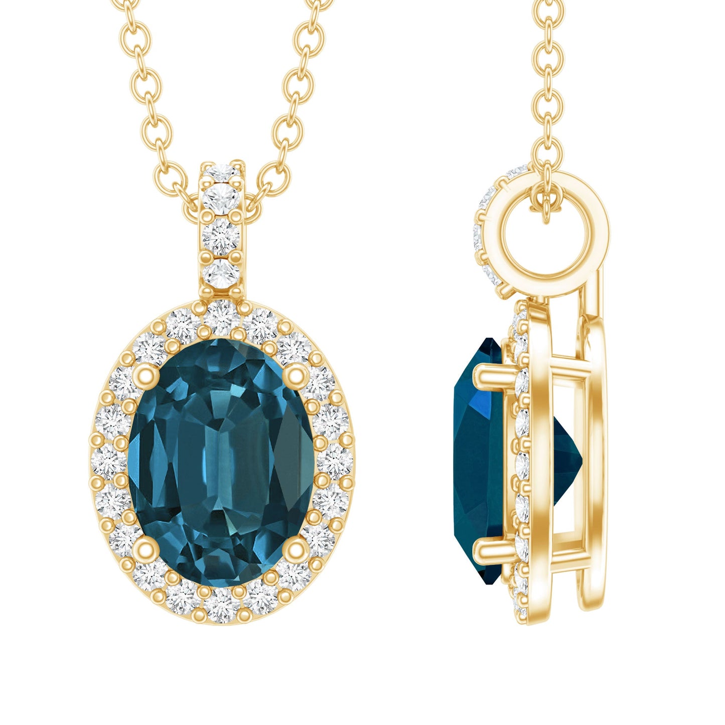 Genuine London Blue Topaz and Diamond Classic Necklace With Chain
