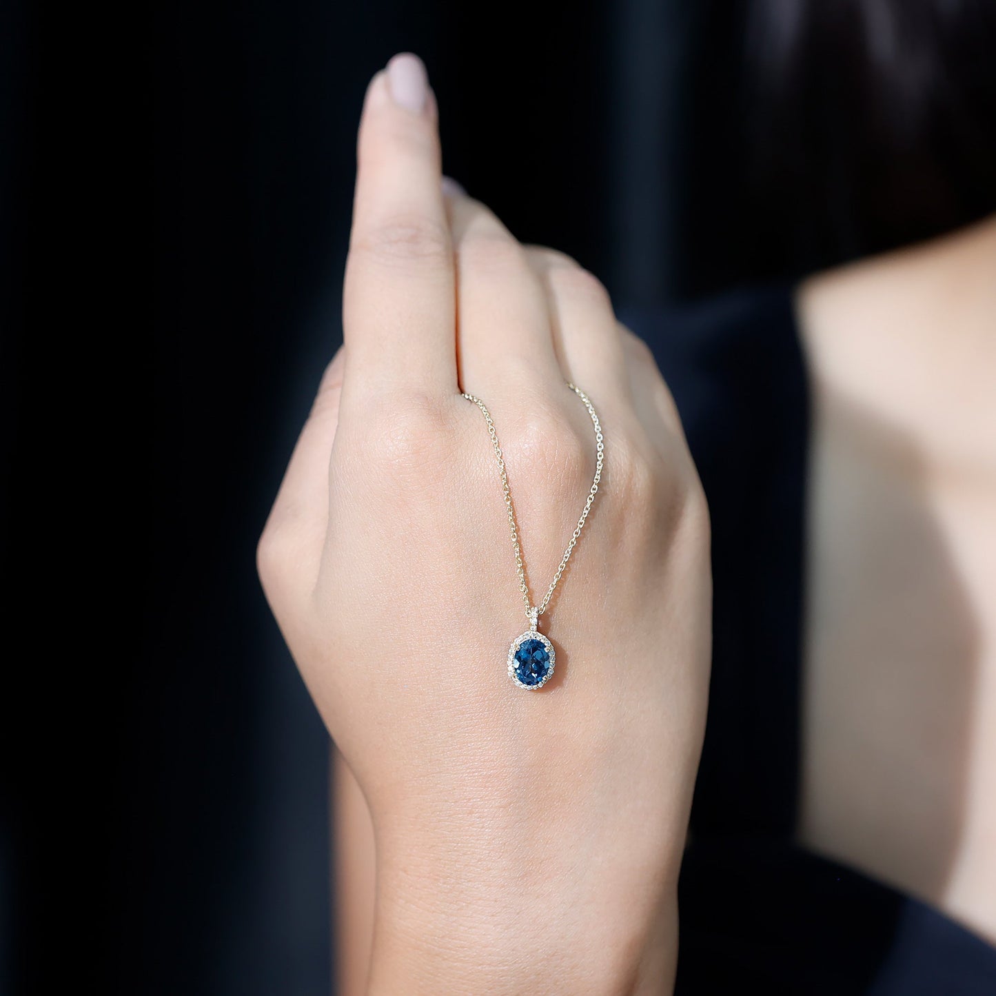 Genuine London Blue Topaz and Diamond Classic Necklace With Chain