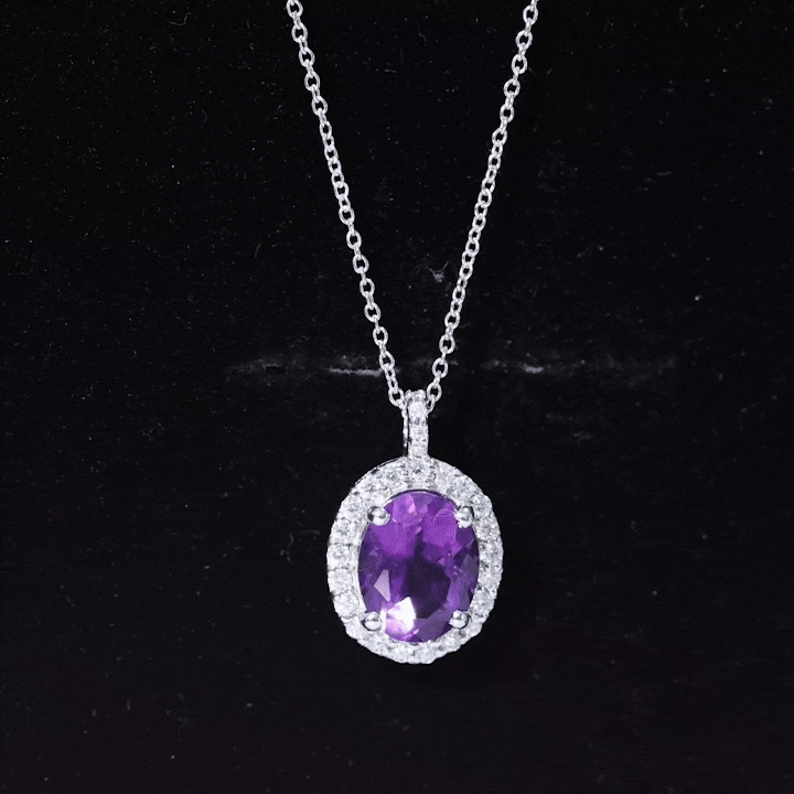 Certified 2.5 Carat Amethyst Oval Necklace with Moissanite Halo