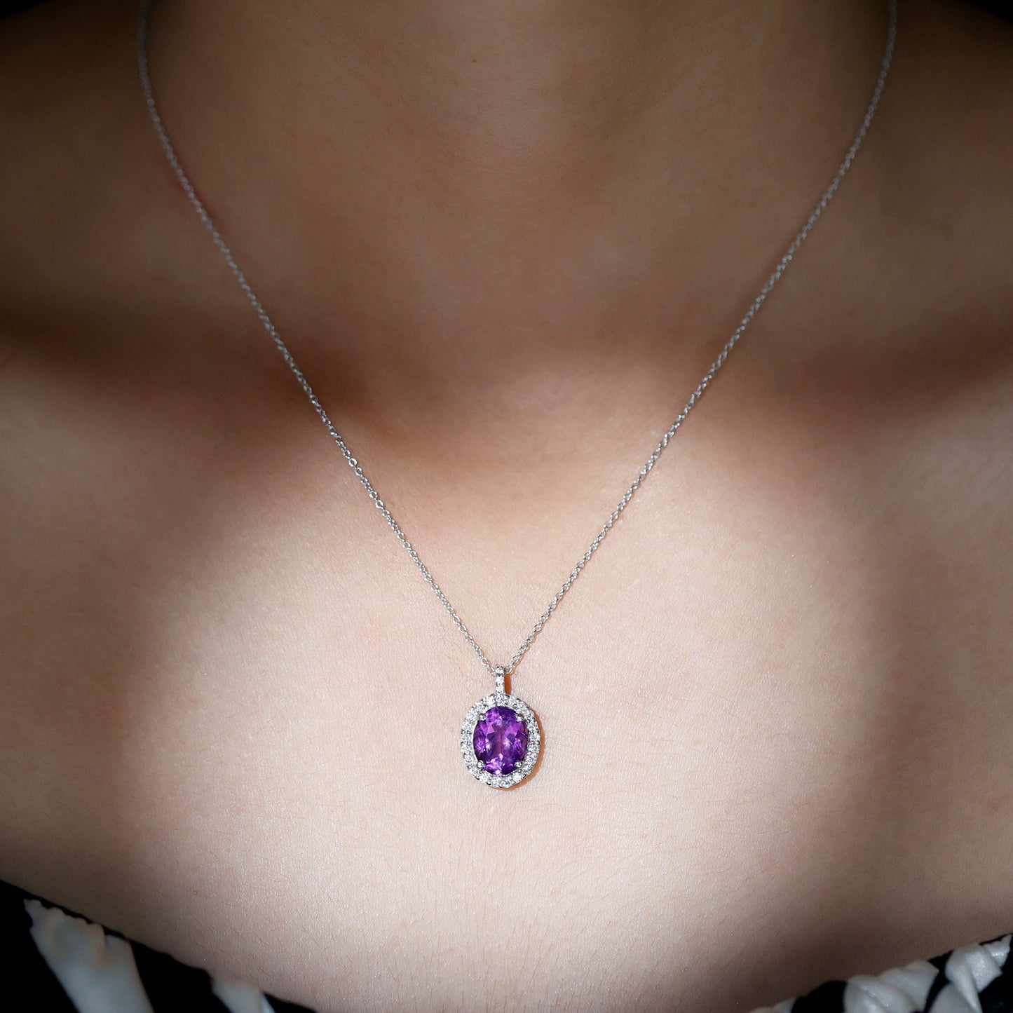 Certified 2.5 Carat Amethyst Oval Necklace with Moissanite Halo