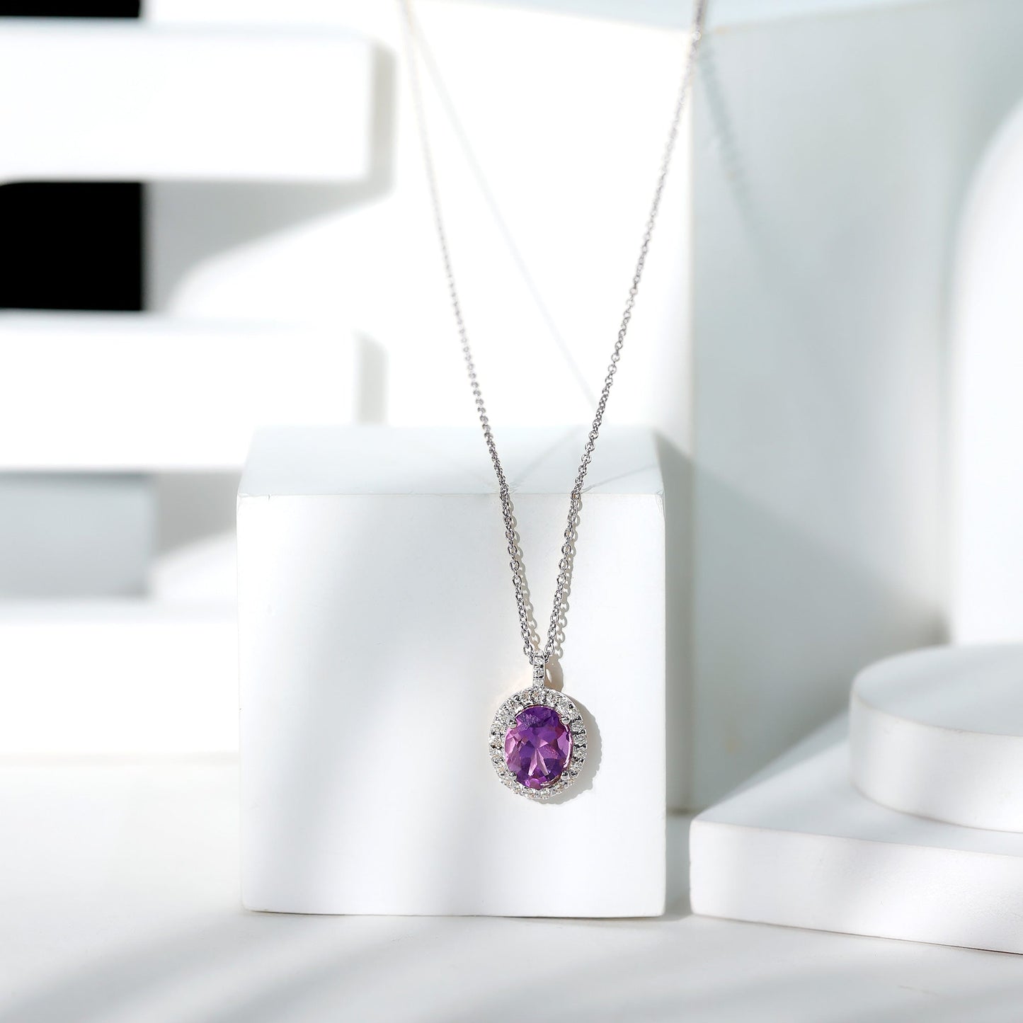 Certified 2.5 Carat Amethyst Oval Necklace with Moissanite Halo