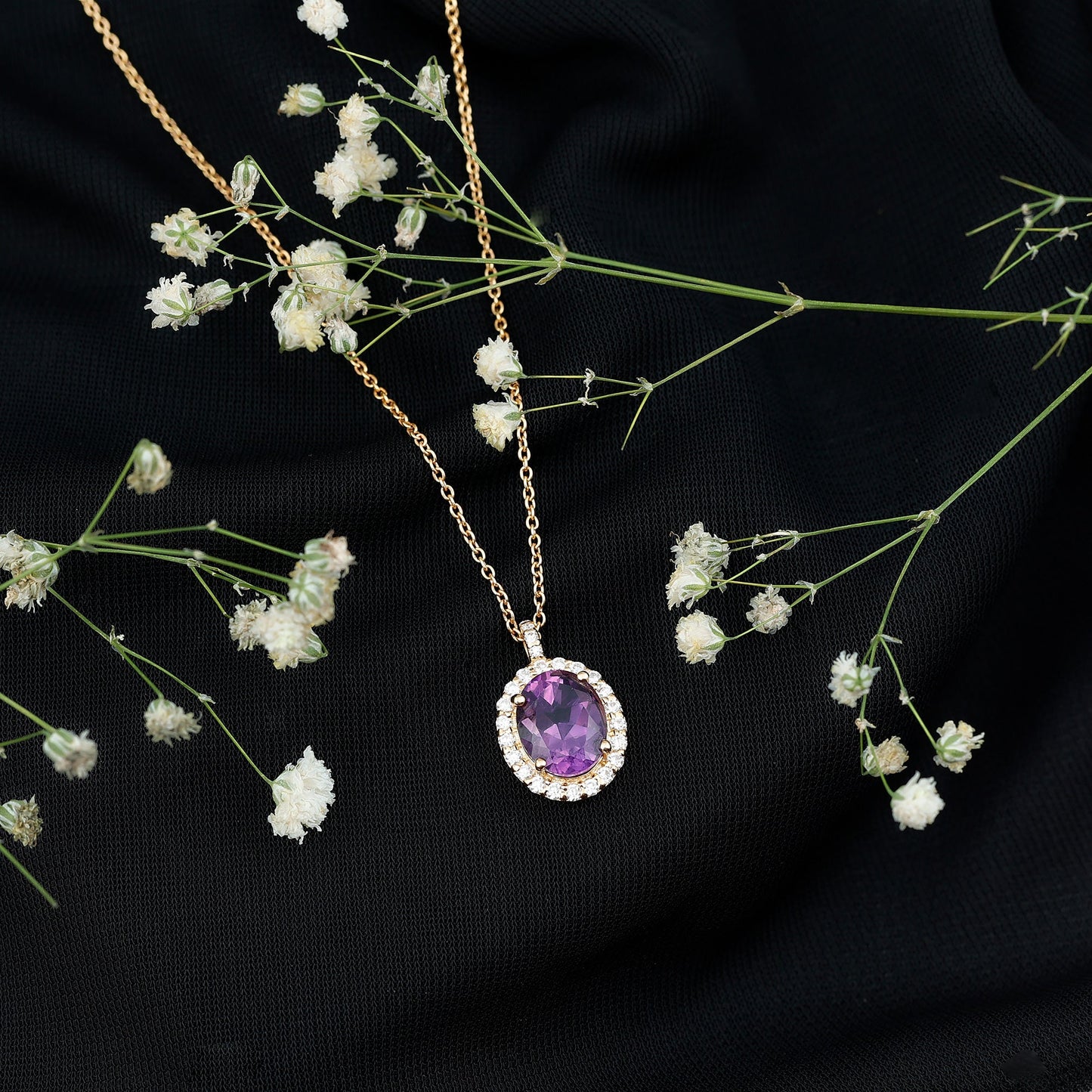 Certified 2.5 Carat Amethyst Oval Necklace with Moissanite Halo