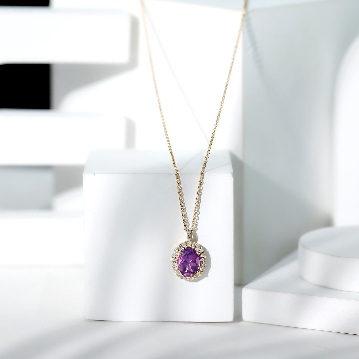 Certified 2.5 Carat Amethyst Oval Necklace with Moissanite Halo