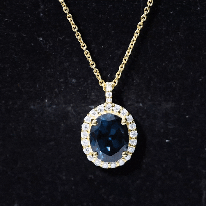 Genuine 2.5 Carat Oval Cut London Blue Topaz and Diamond Necklace