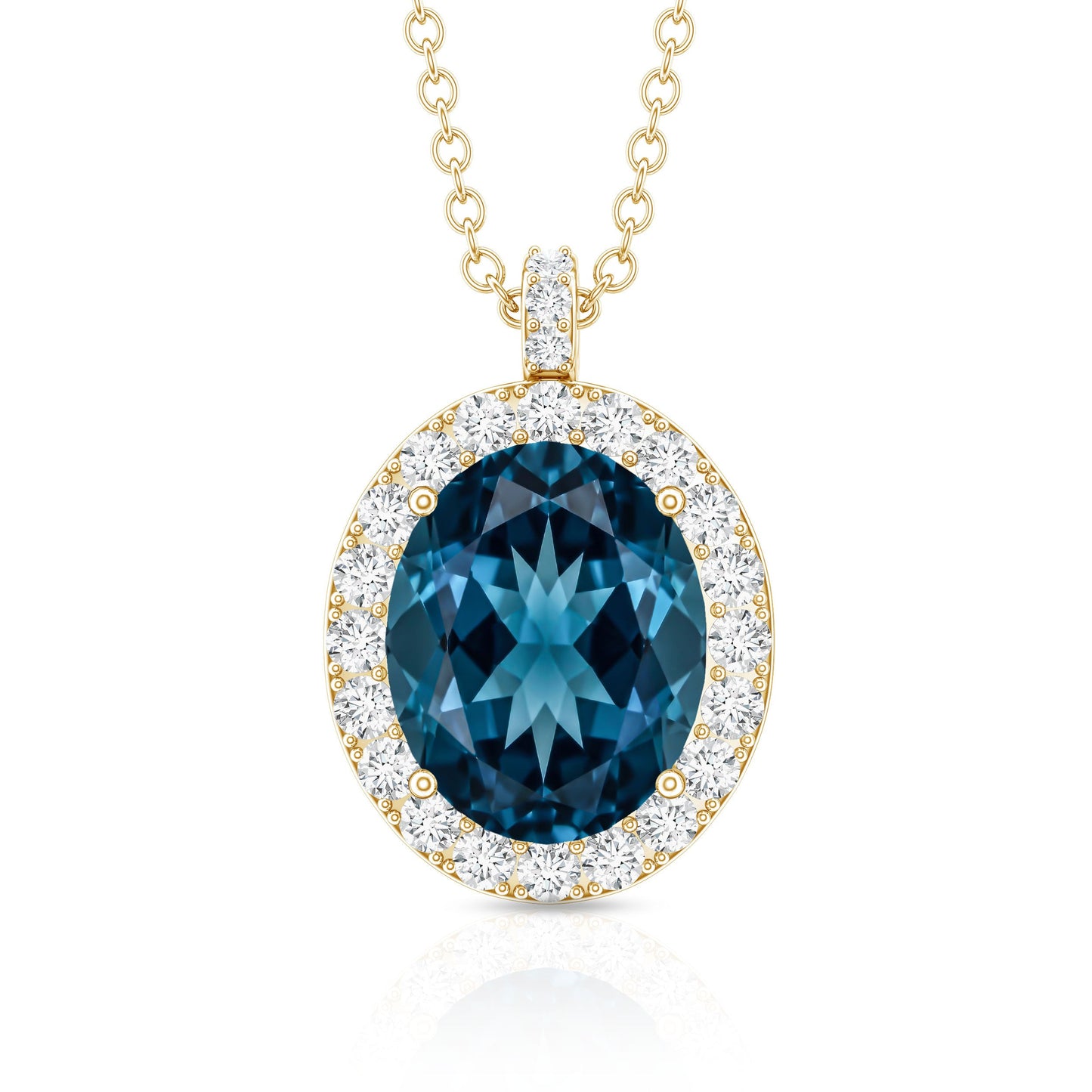 Genuine 2.5 Carat Oval Cut London Blue Topaz and Diamond Necklace