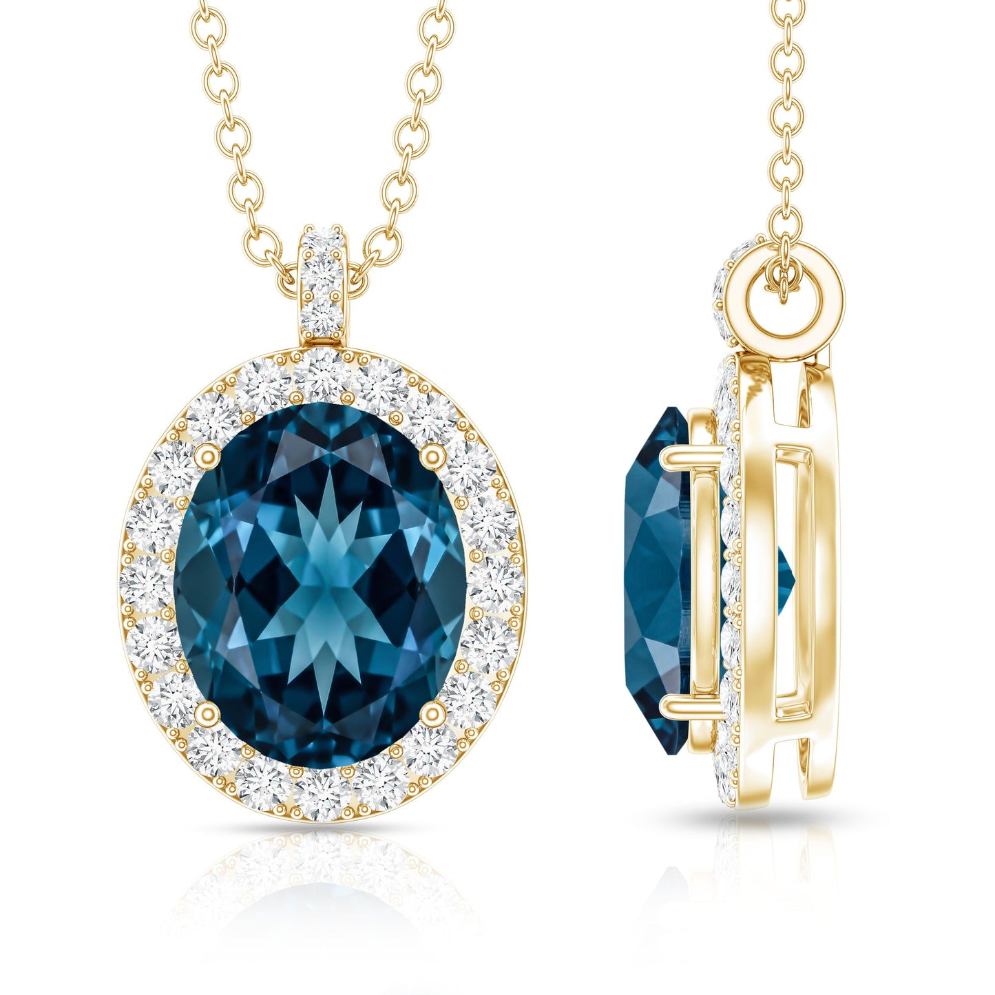 Genuine 2.5 Carat Oval Cut London Blue Topaz and Diamond Necklace