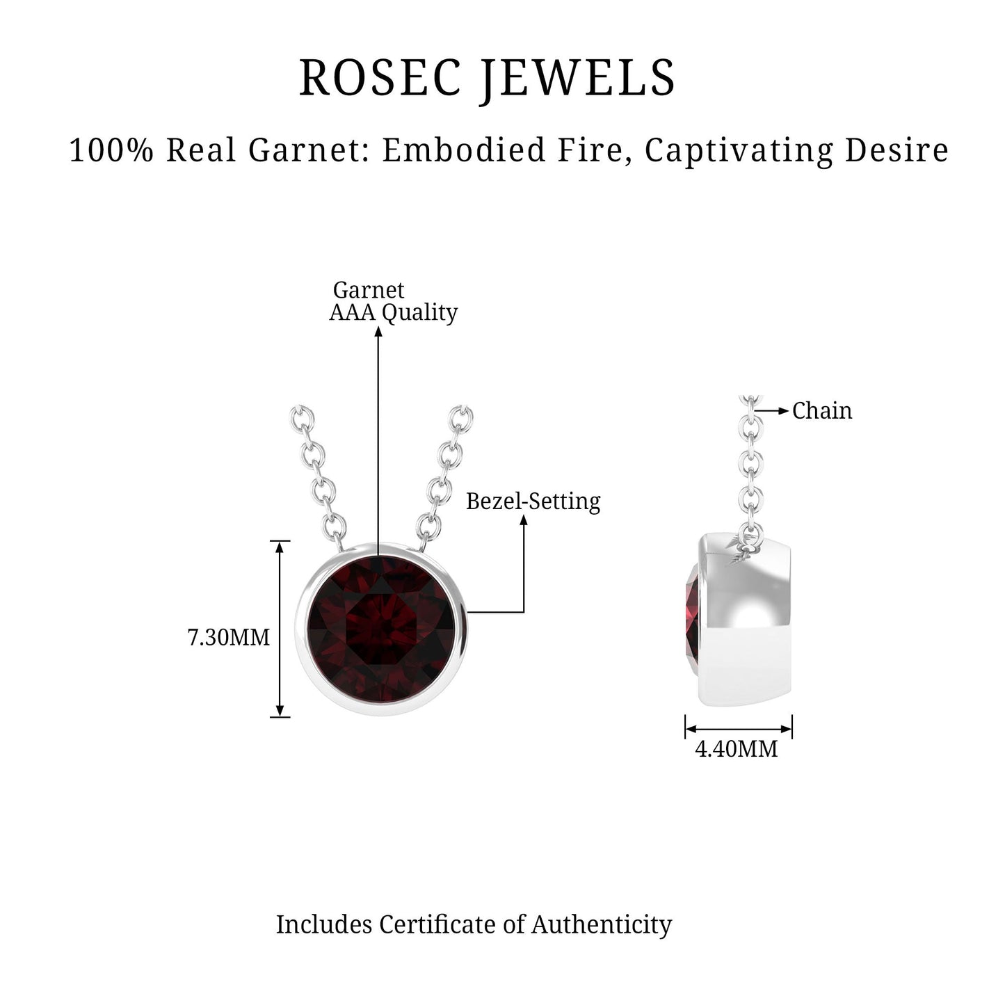 1.7 Carat Round Cut Garnet Solitaire Necklace with Certificate