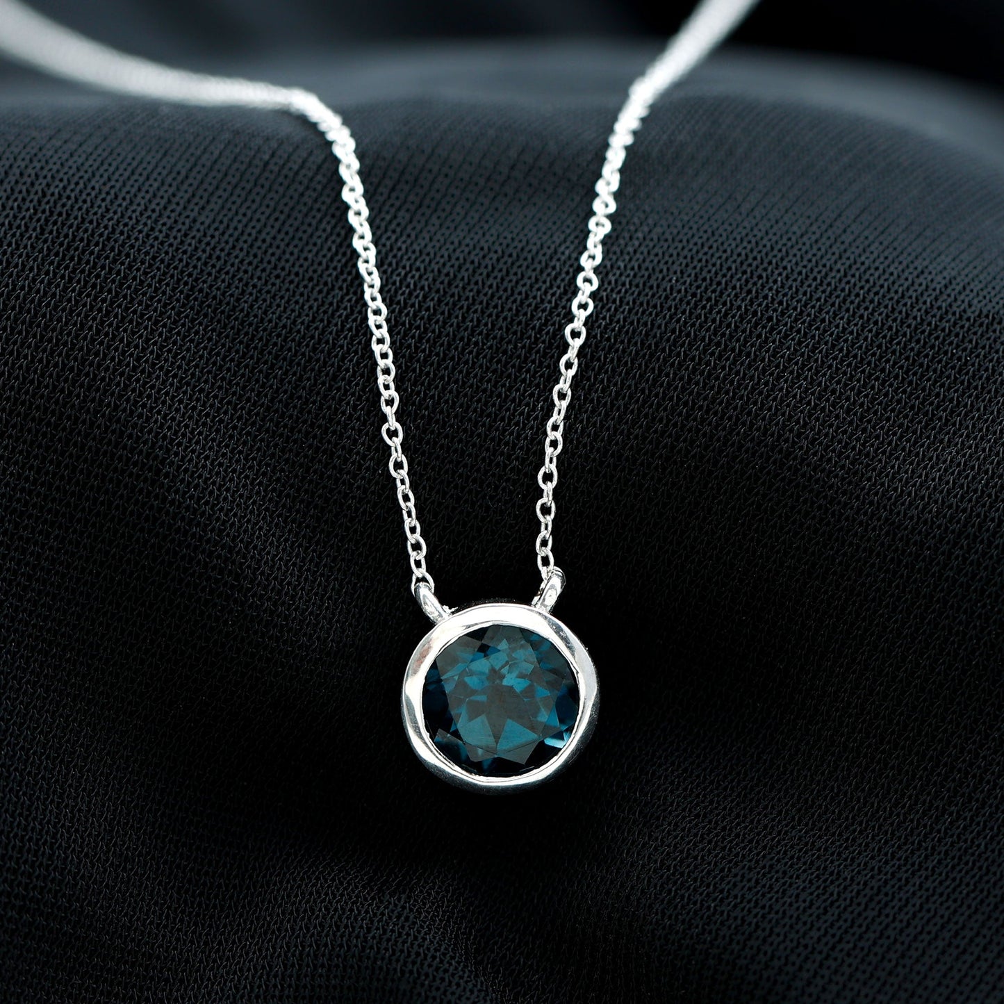 2 Carat Solitaire London Blue Topaz Chain Necklace in Bezel Setting