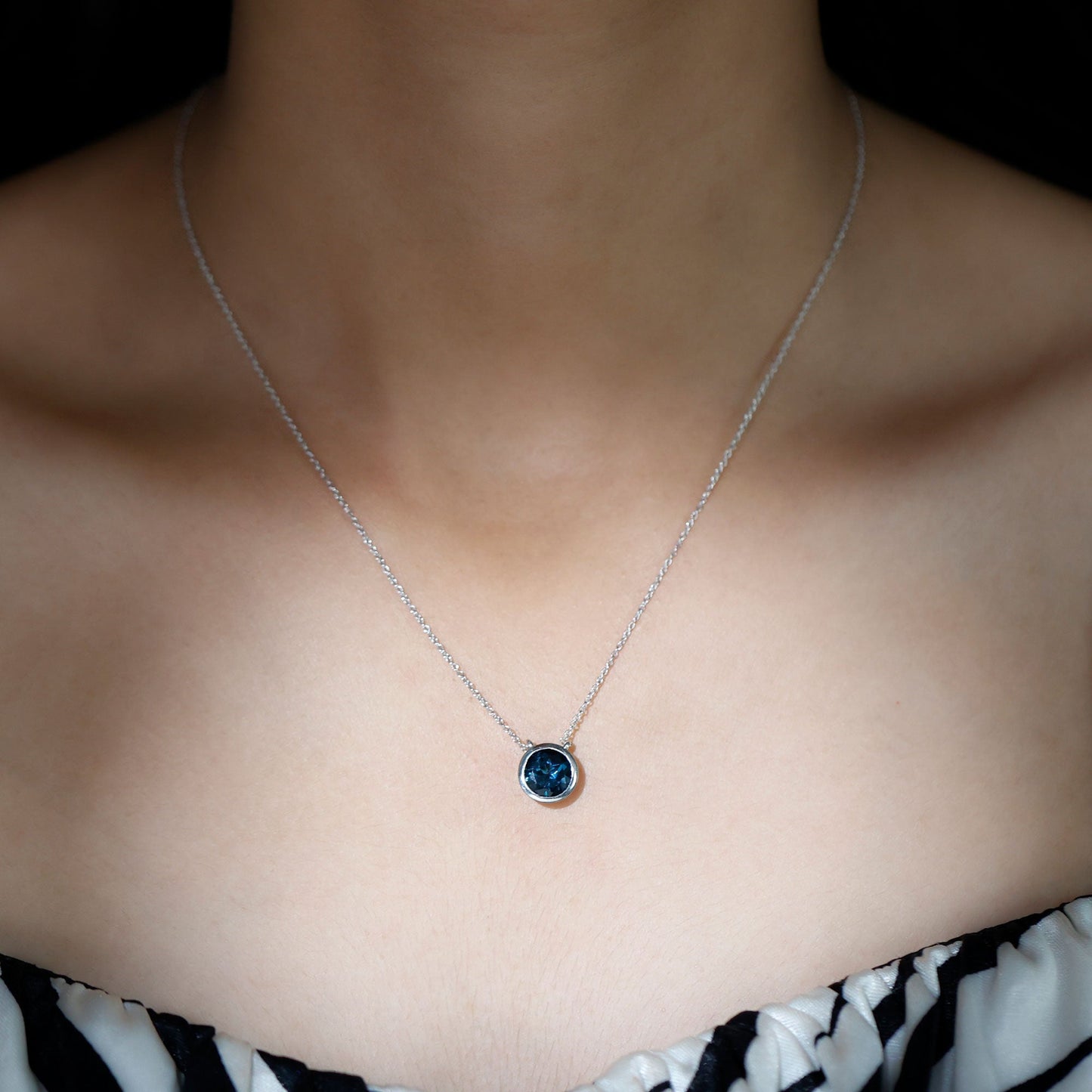 2 Carat Solitaire London Blue Topaz Chain Necklace in Bezel Setting