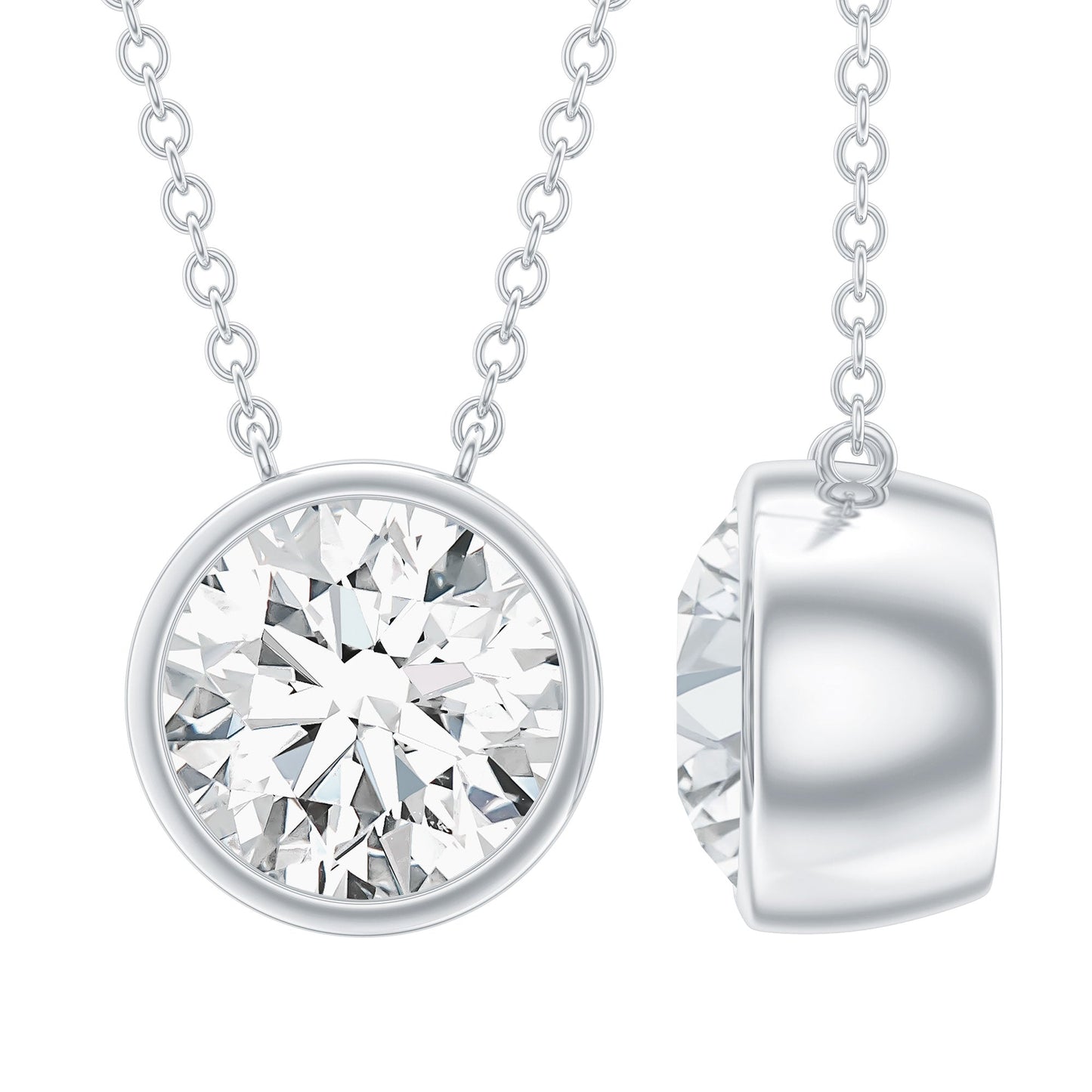 1 Carat Moissanite Solitaire Necklace in Bezel Setting