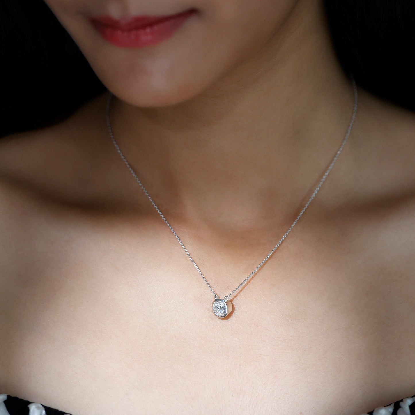 1 Carat Moissanite Solitaire Necklace in Bezel Setting