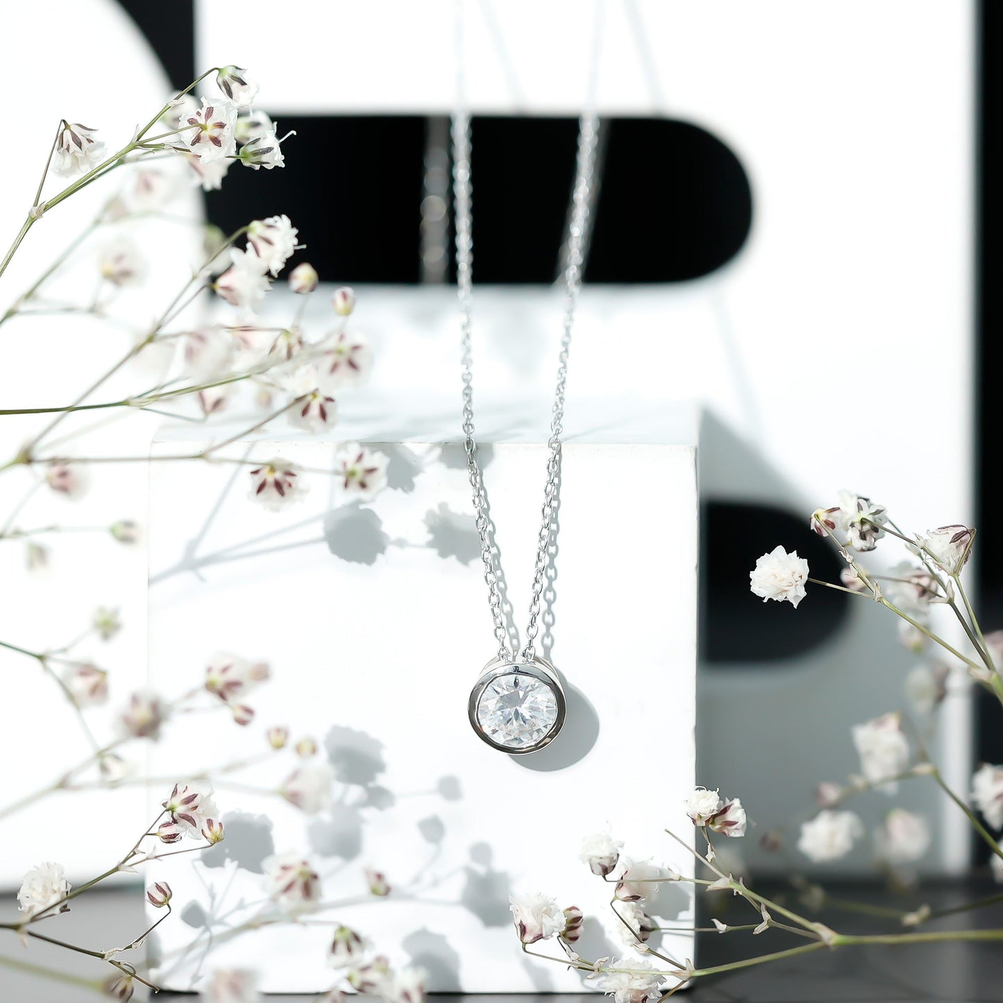 1 Carat Moissanite Solitaire Necklace in Bezel Setting