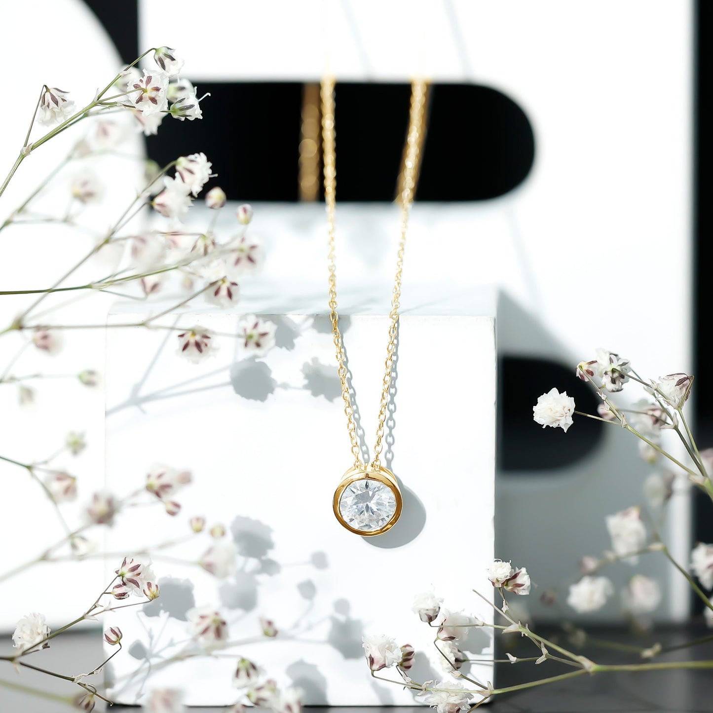 1 Carat Moissanite Solitaire Necklace in Bezel Setting