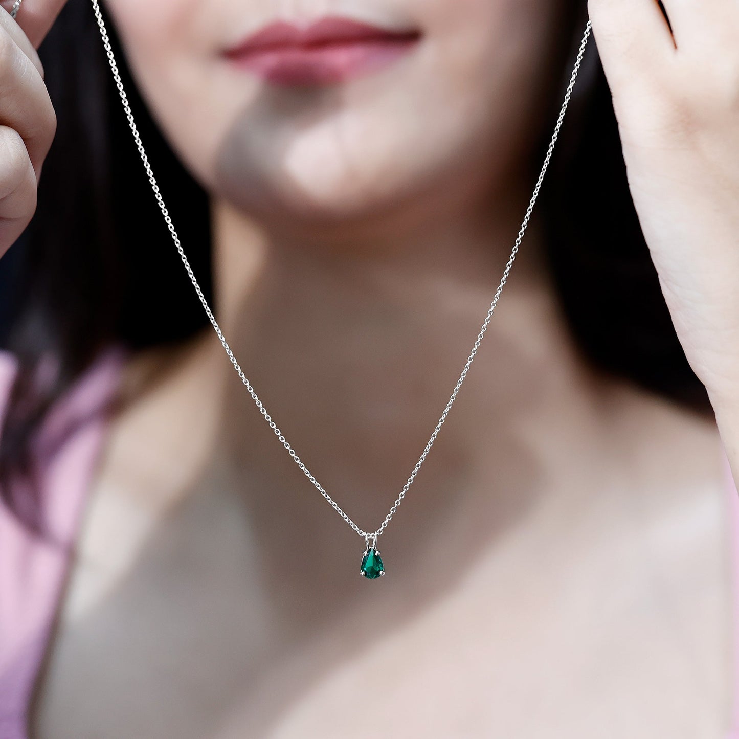 0.7 Carat Lab Created Emerald Teardrop Necklace