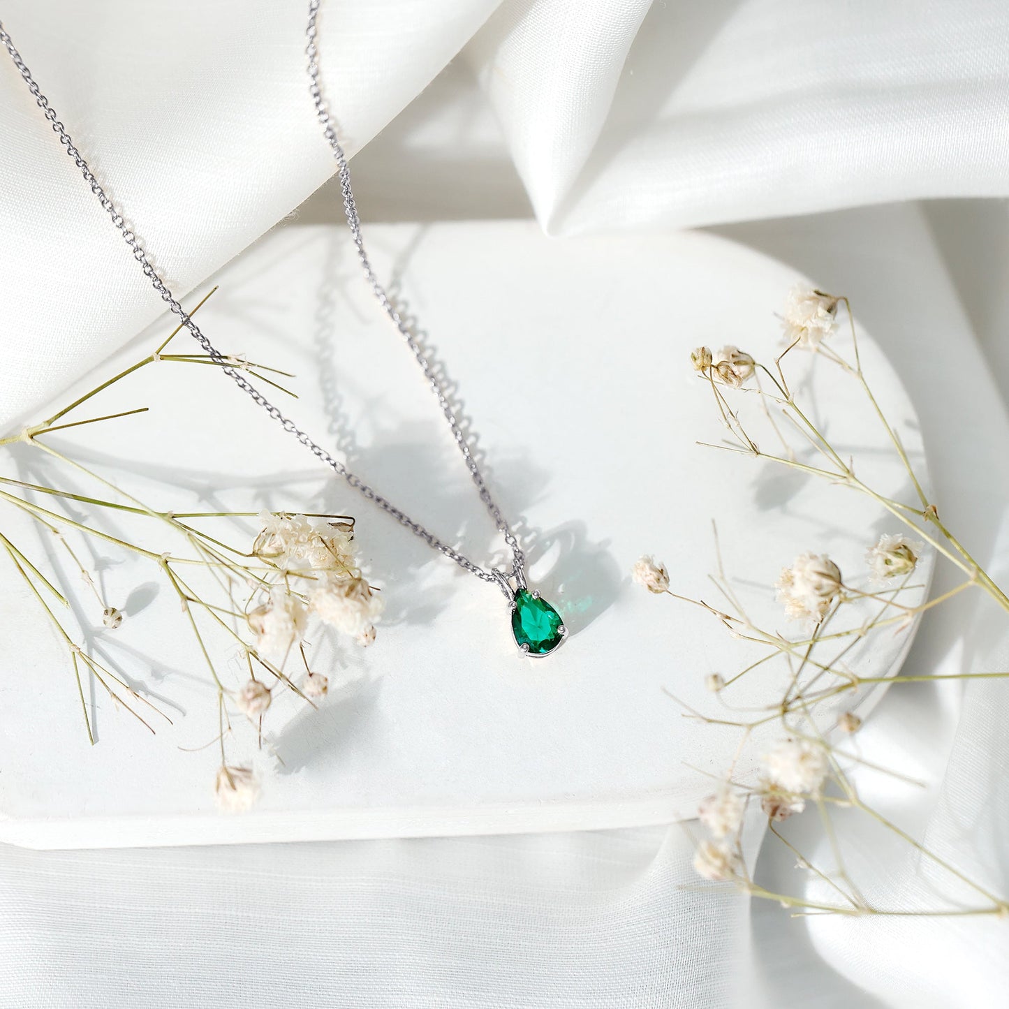 0.7 Carat Lab Created Emerald Teardrop Necklace