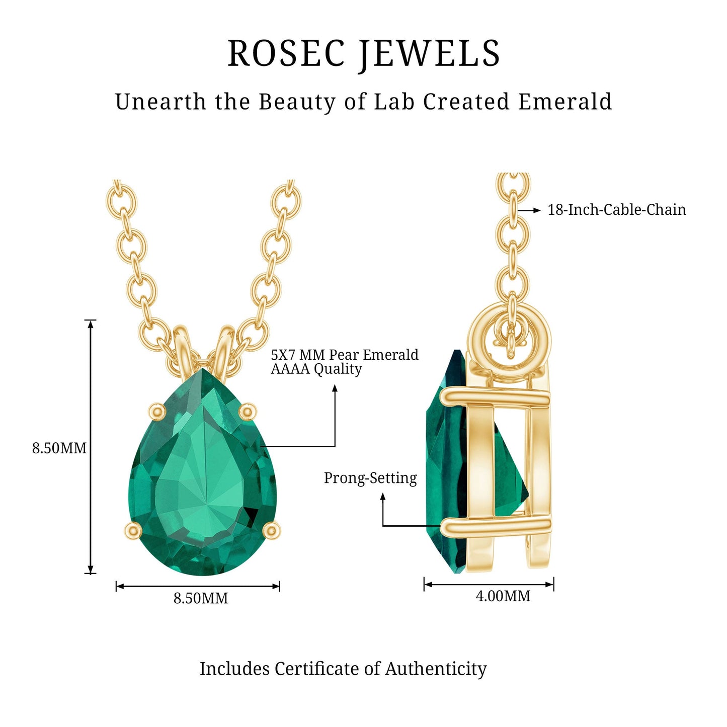 0.7 Carat Lab Created Emerald Teardrop Necklace