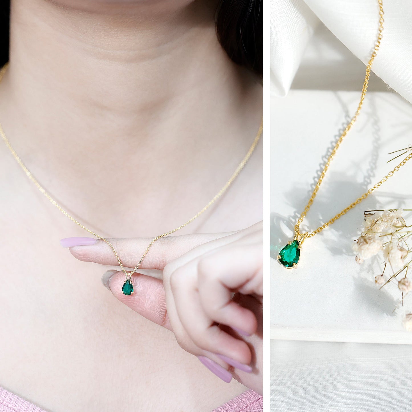 0.7 Carat Lab Created Emerald Teardrop Necklace