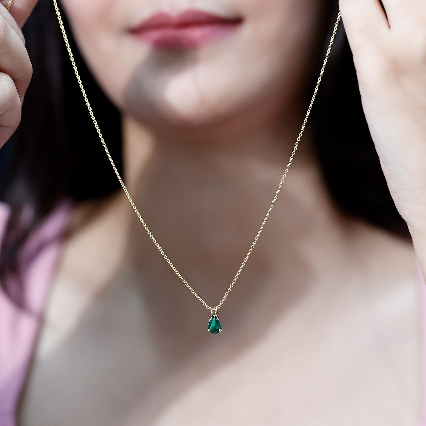 0.7 Carat Lab Created Emerald Teardrop Necklace