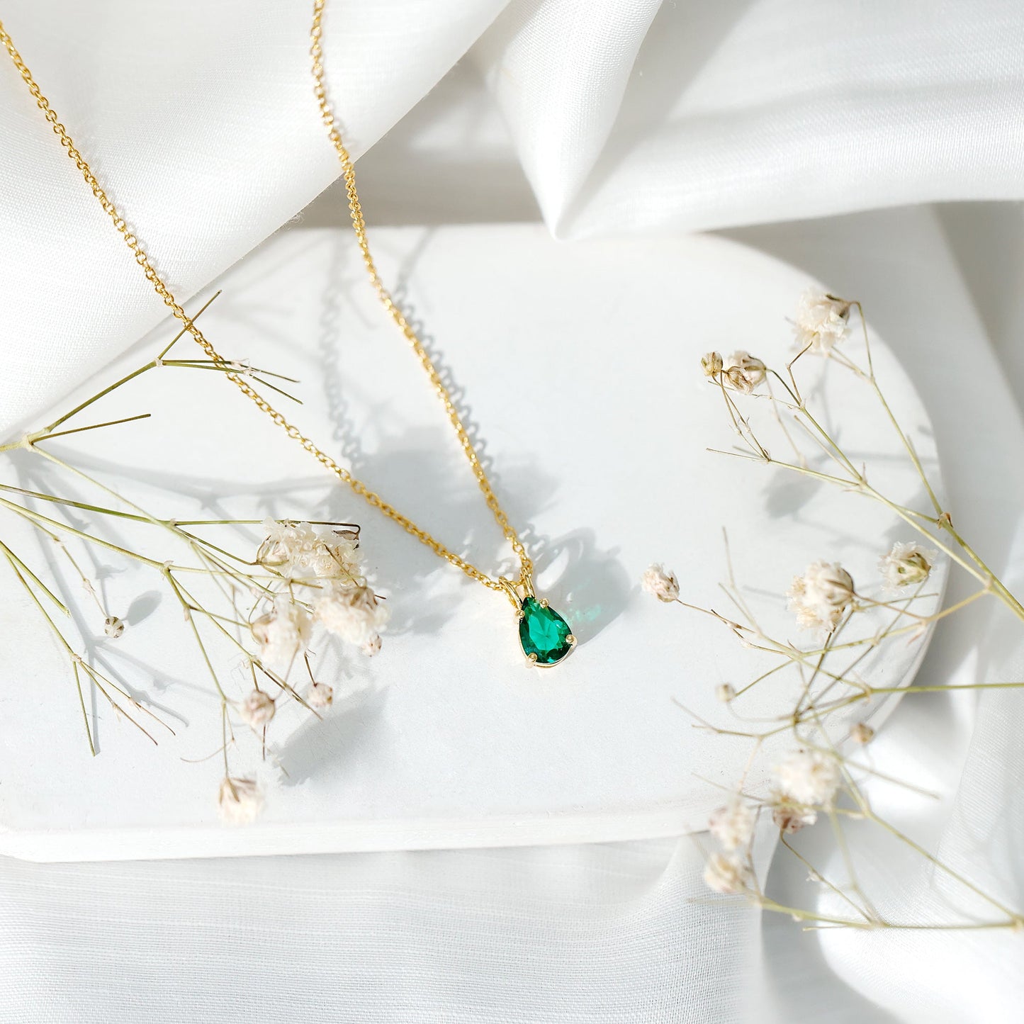 0.7 Carat Lab Created Emerald Teardrop Necklace
