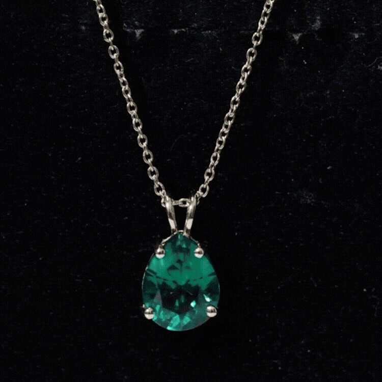 Pear Cut Lab Grown Emerald Solitaire Pendant Necklace With Chain