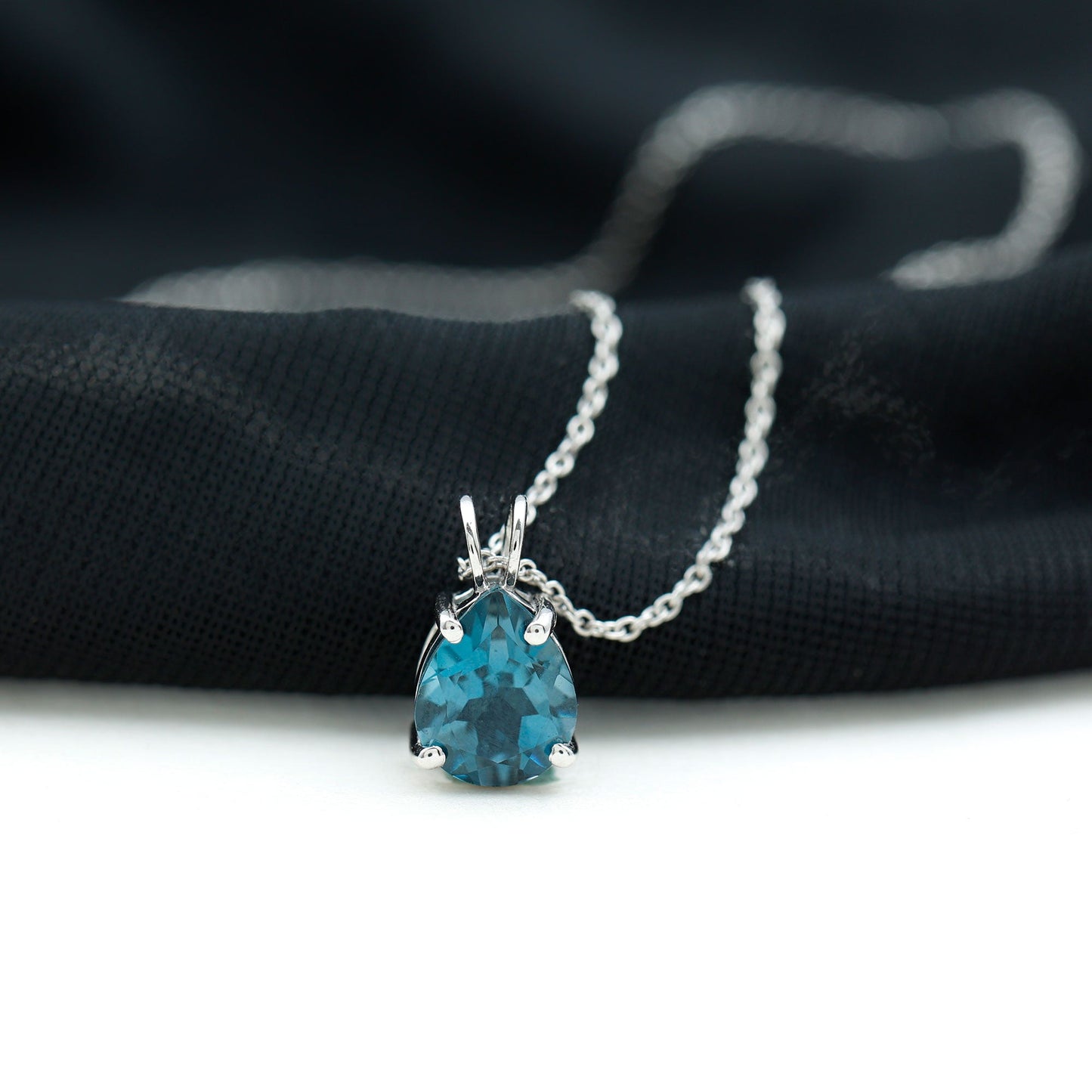 1.75 Carat London Blue Topaz Solitaire Teardrop Necklace With Chain