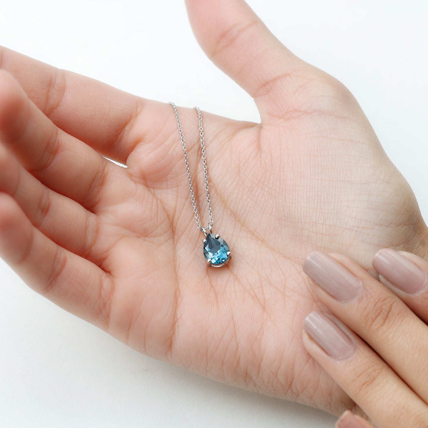 1.75 Carat London Blue Topaz Solitaire Teardrop Necklace With Chain